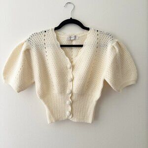 STORETS Scallop Puff Sleeves Knit Top Cardigan